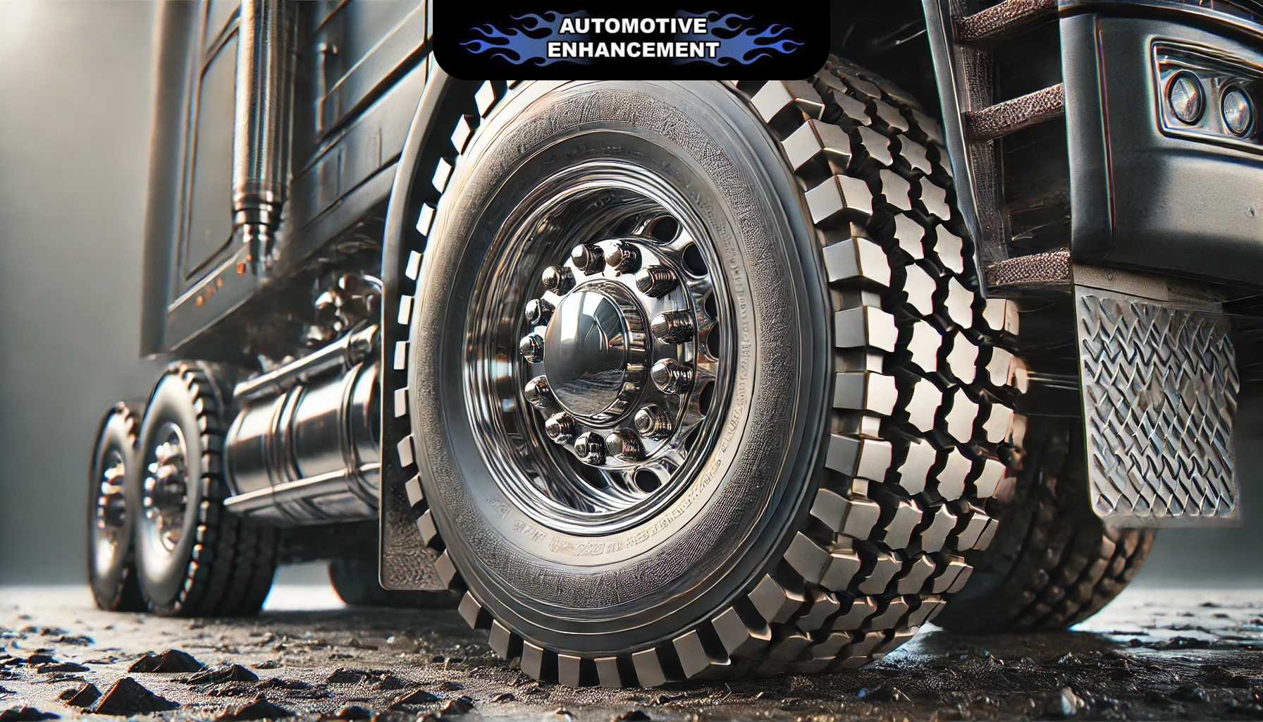 Close-up of a shiny stainless steel wheel simulator on a heavy-duty truck