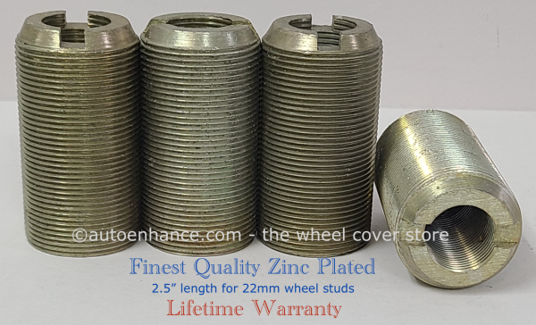 WHEEL STUD EXTENDERS FOR 22MM WHEEL STUDS 2.5" LENGTH ONE SET OF 4 ZINC PLATED ©