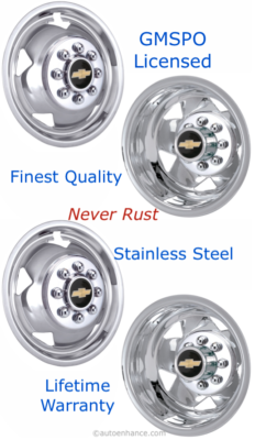 17" 8 Lug 2026 Chevrolet Silverado 3500 Licensed Stainless Wheel Simulators ©